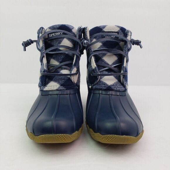 Sperry Top Sider Saltwater Youth Size 1Y Blue Plaid Wool Waterproof Duck Boot - Picture 6 of 12